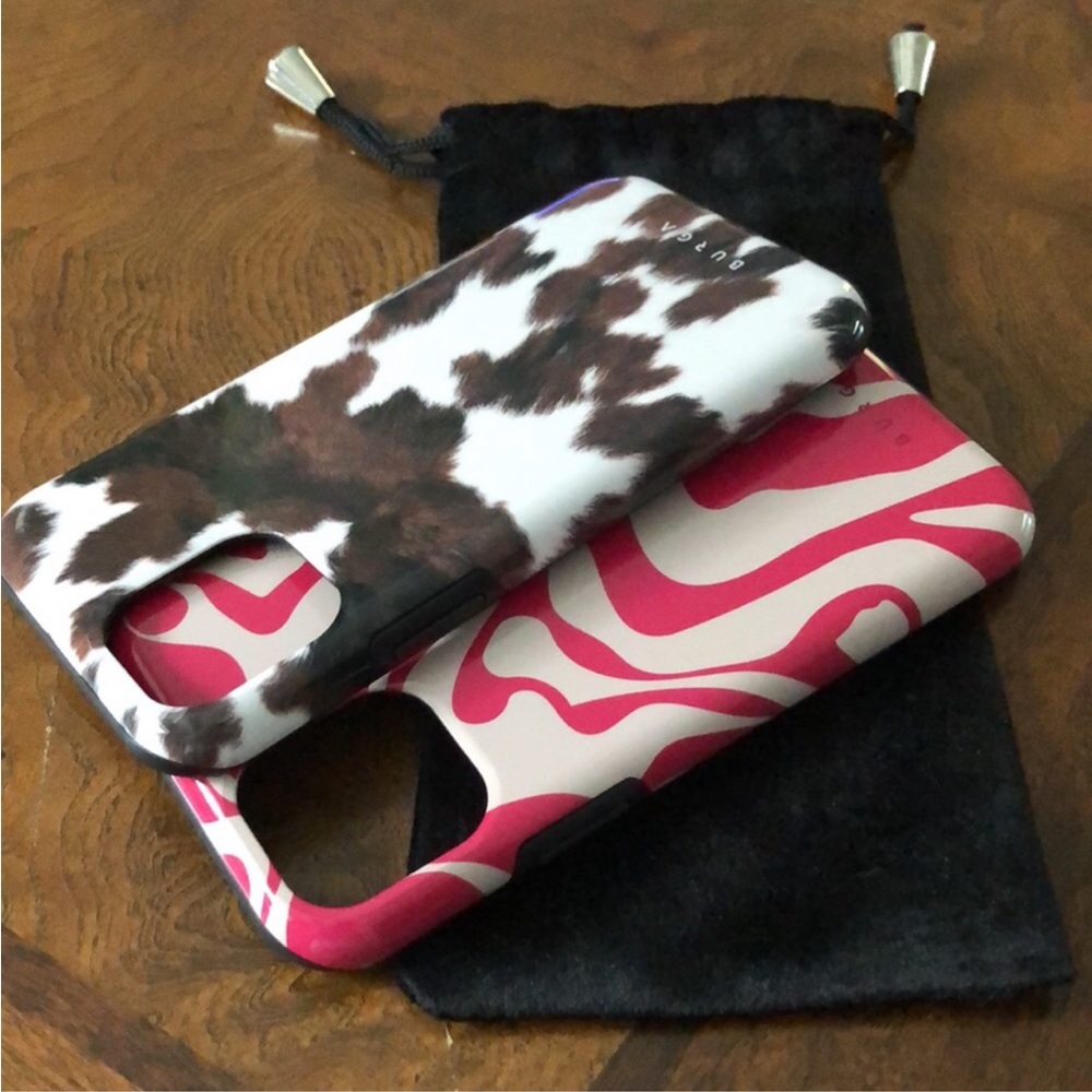 2-Burga iPhone 11 PRO case cow brown case & a pink zebra pattern